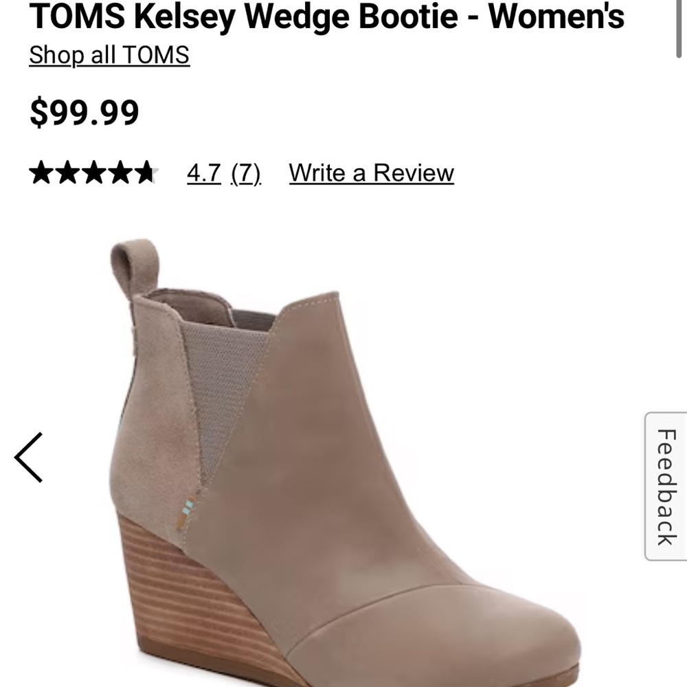 Tom’s Kelsey Wedge Bootie size 8. Wore once indoors